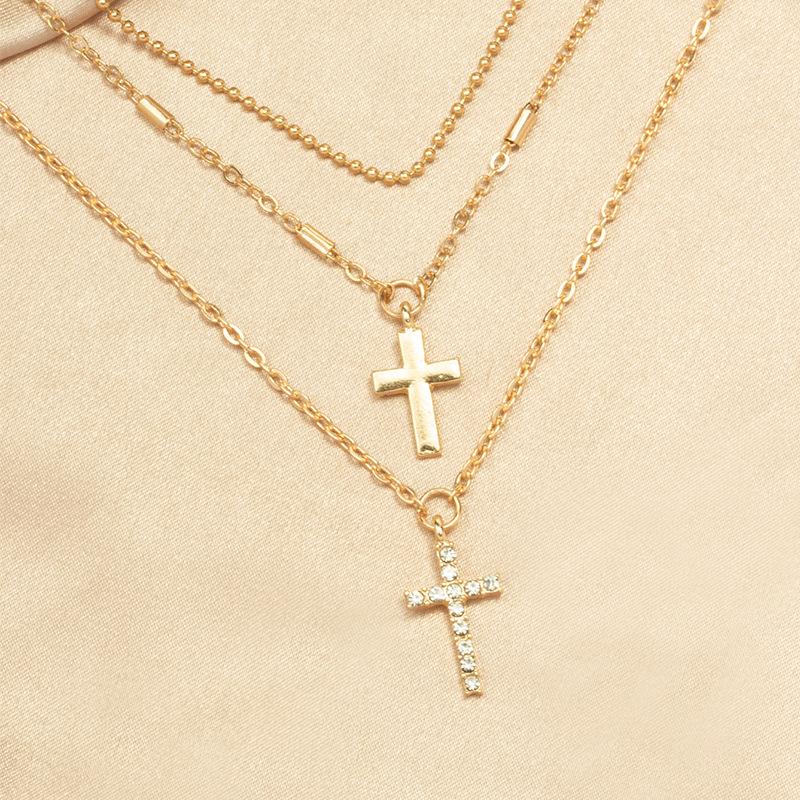 European and American new jewelry light luxury style diamond-encrusted diamond necklace women's alloy cross stacked multi-layer necklace