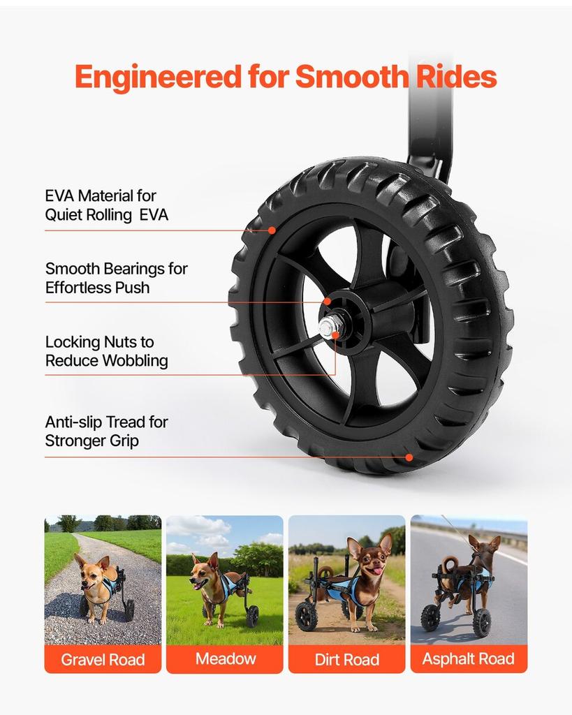 Dog Wheelchair for Back Legs, Adjustable 2 Wheels Pet Wheelchair, Lightweight Dog Cart with Shock-Absorbing Wheels, Mobility Support Wheel Chair for