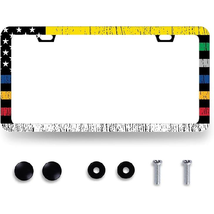 Blue Boho Flowers License Plate Frame Cute Floral License Plate Personalise Auto Parts For Men Women Car Decoration Stainless Steel Funny License