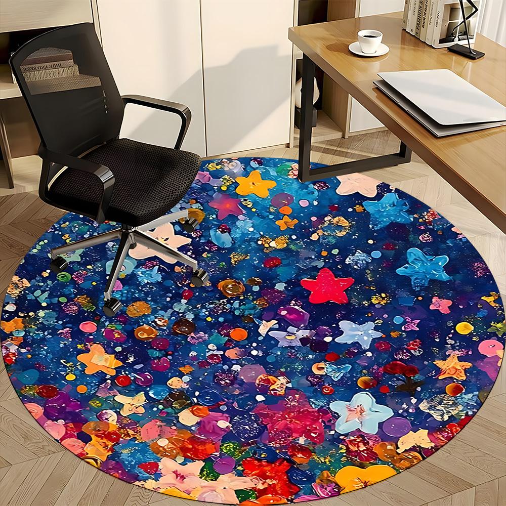 1pc Star Confetti Office Round Area Rug, Indoor Mat Suitable For Office, Under Office Chairs Bedroom Living Room Home Decor, Room Deco 077