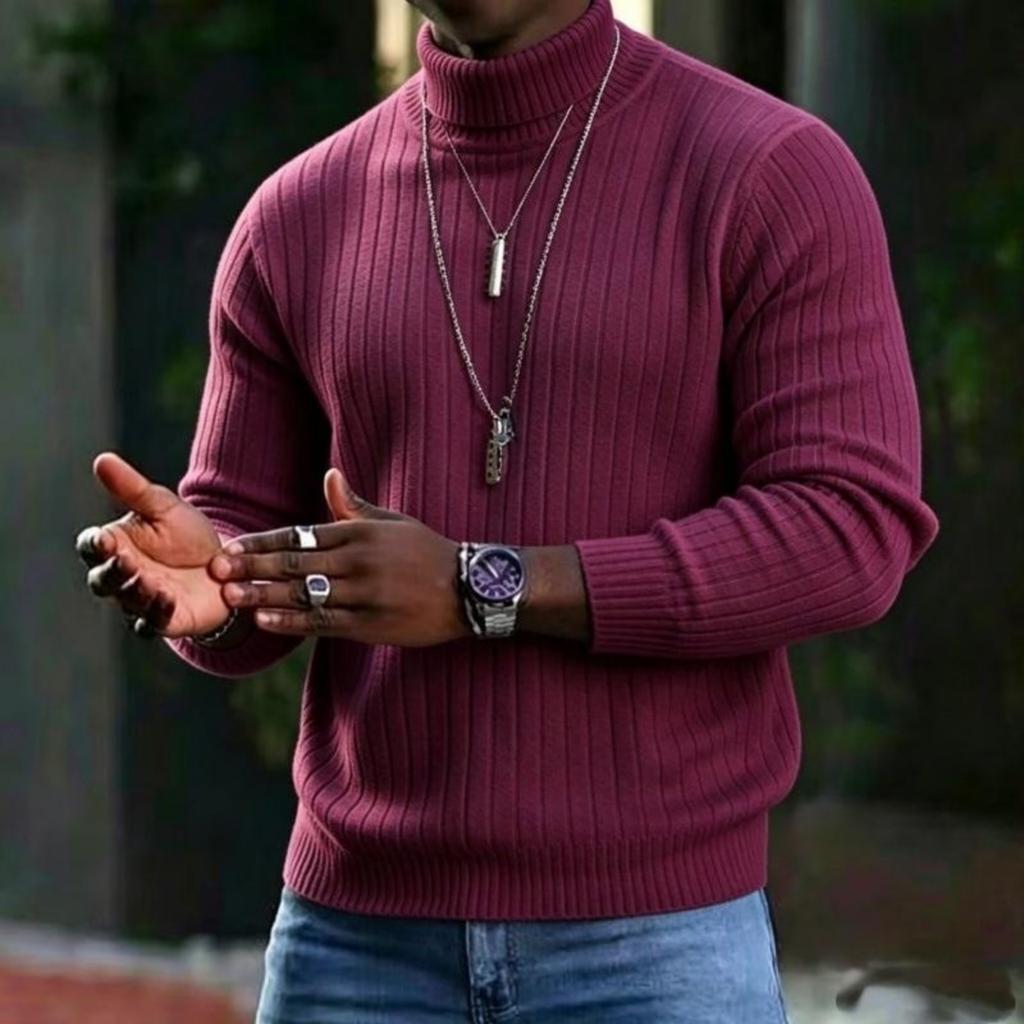 Men's Color Turtleneck Sweater Casual Knit Base Layer Pullover for Everyday Wear