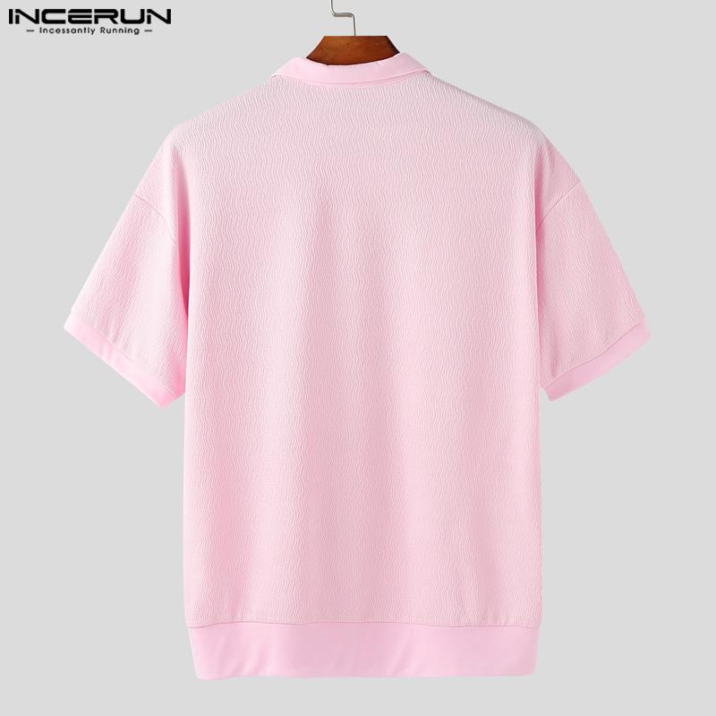 INCERUN Übergroße Herren Umlegekragen Kurzarm Textur Lässige T-Shirts Tops