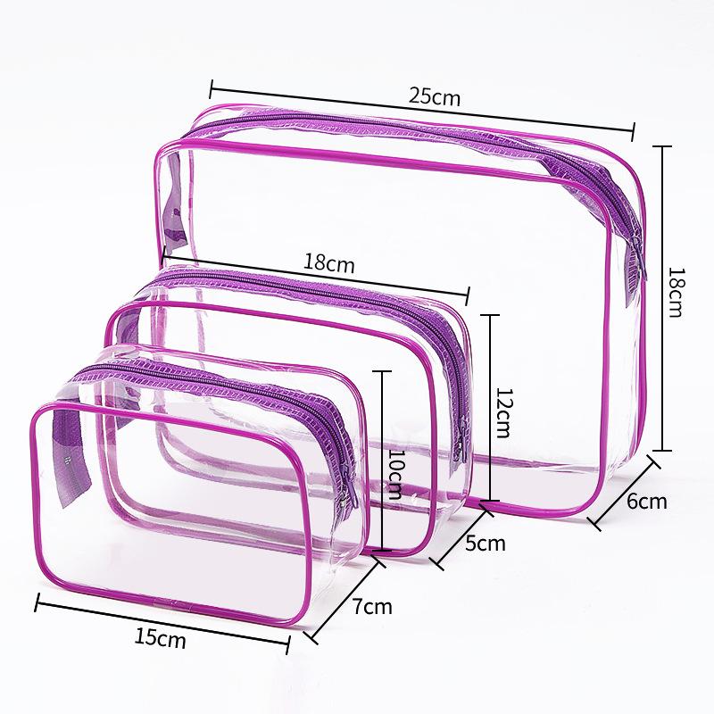 3Pcs Transparent Pvc Cosmetic Bag Waterproof Zipper Clear Makeup Pouch Portable For Travel Bathroom Storage