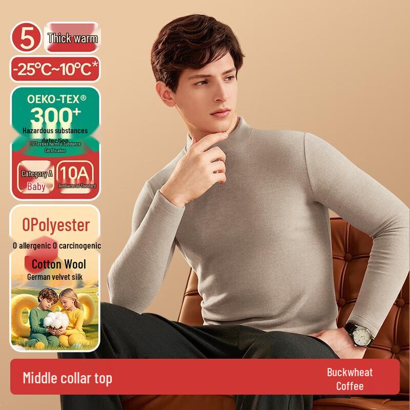 

Men s Thickened Fleece-Lined Wool Silk Thermal Shirt L