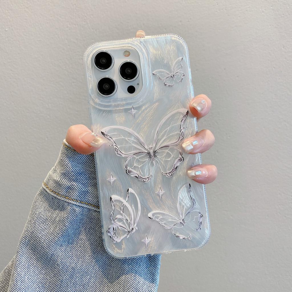 Feather Butterfly Apple 13 Laser Shell Pattern Hard Shell Iphone15 Bracelet 14 High end 16 Mobile Phone Case