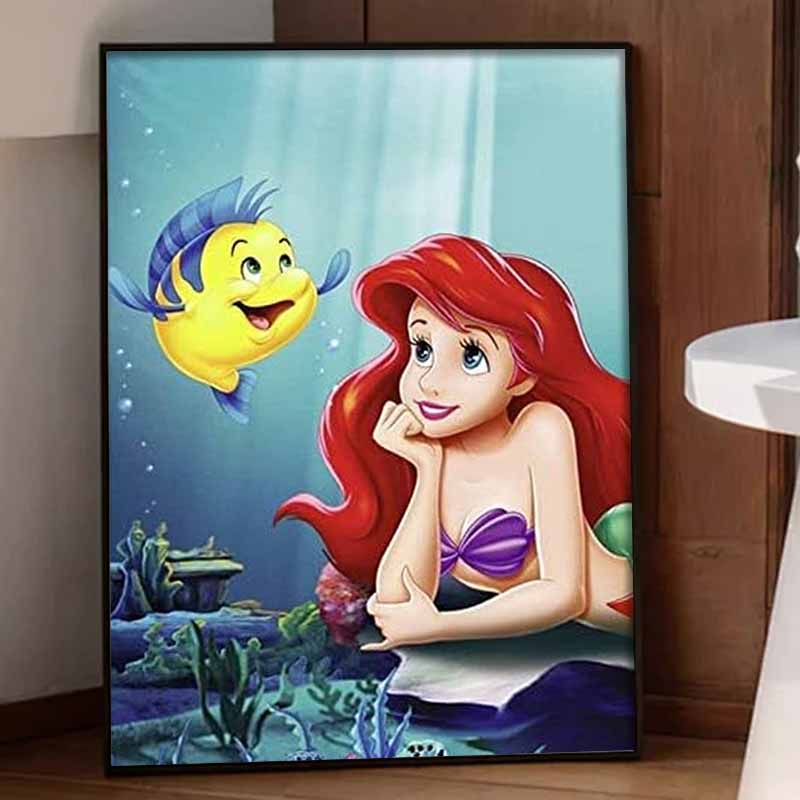 Disney 5d diamond painting full of diamonds diy diamond embroidery decorative painting ornaments living room Ariel Mermaid