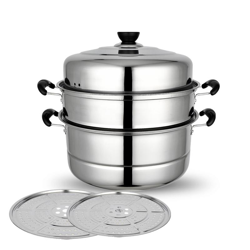 Stainless Steel Three-Layer Steamer with Tray and Soup Pot for Induction Cookers