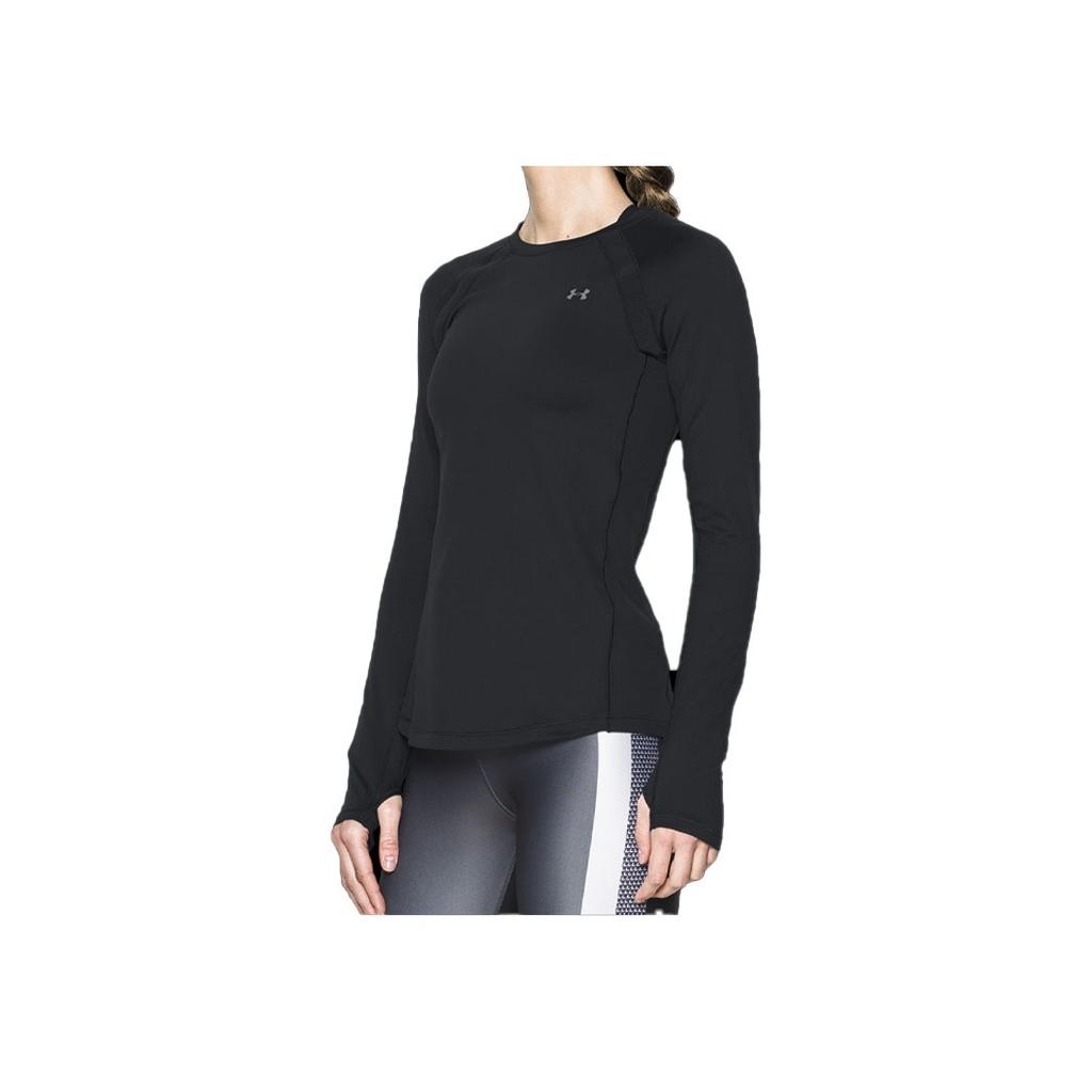 Under Armour Solid Logo Print Crew Neck Pullover Sports Casual Long Sleeve T-Shirt Women Tops Black 1281244-001