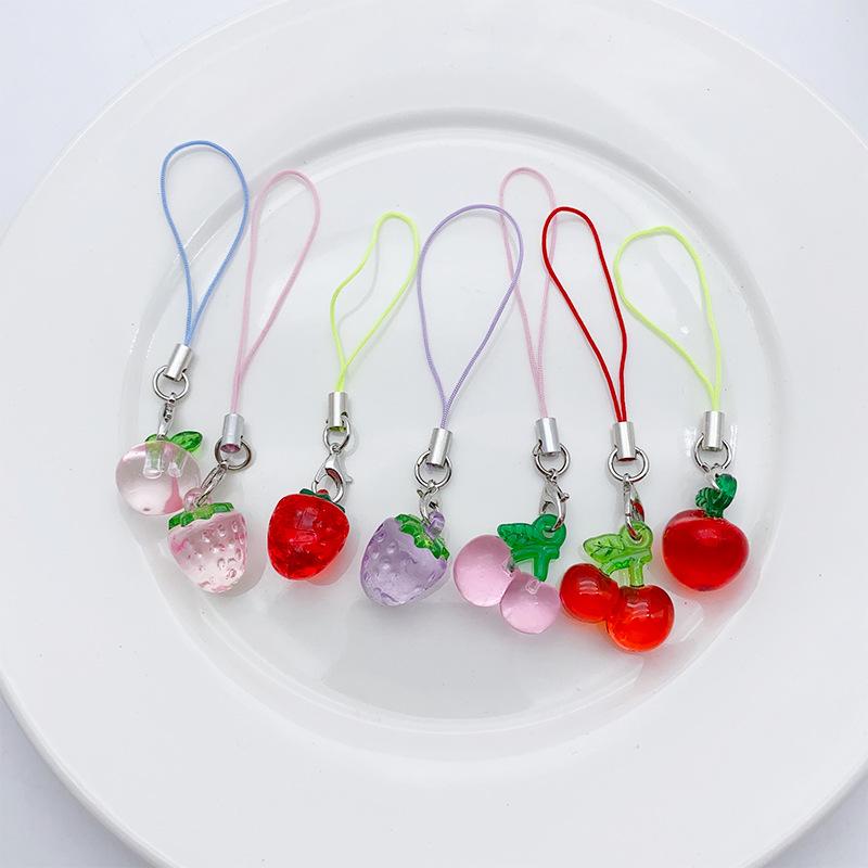 Y2K Cute Strawberry Resin Phone Charms Mini Fruit Pendant Lanyard Accessories for Girls