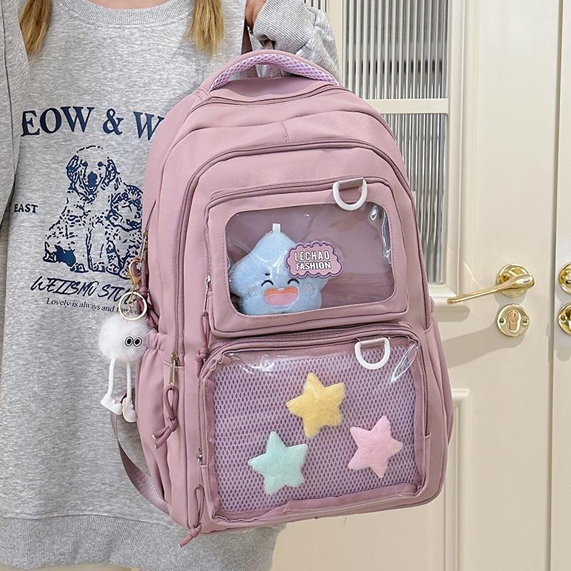 Schoolbag High Value Fresh Transparent Cute Girl Backpack Junior High School College Student Schoolbag Casual Versatile Travel Backpack