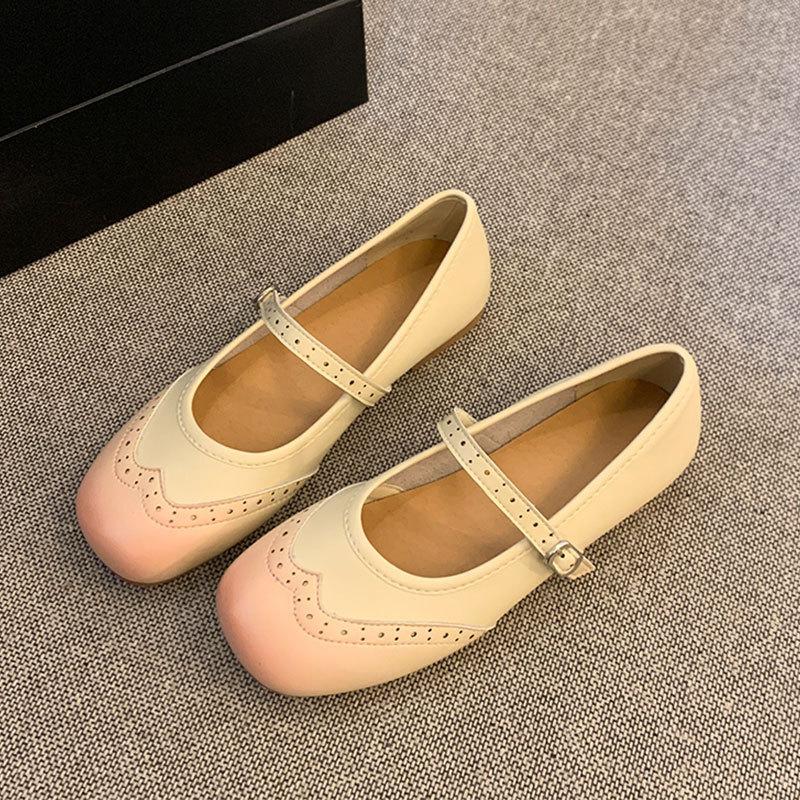 

Модные балетки, одинарная обувь, женские весенние резные туфли Мэри Джейн Брок, ретро стиль, плоские французские маленькие кожаные туфли 40 абрикосовый