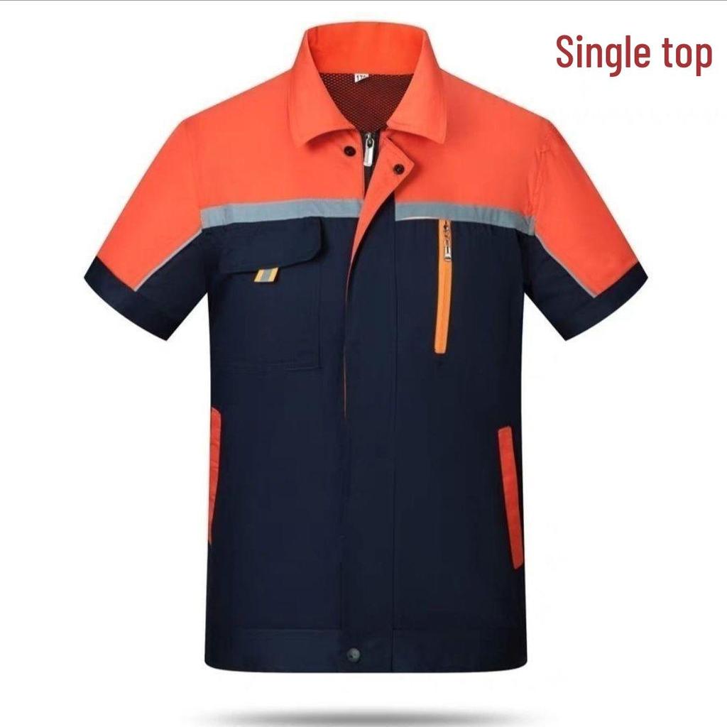 Men's Summer Short Sleeve Durable Workwear Set - Breathable, Thin, Wear-Resistant for Workshop, Construction, and Auto Repair.