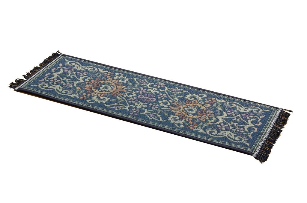 IKEHIKO Corporation "F Vivian" Entrance Mat, Made In Japan with Igusa Grass, Blue, Approx. 30 X 90 Cm (Urethane Backing)