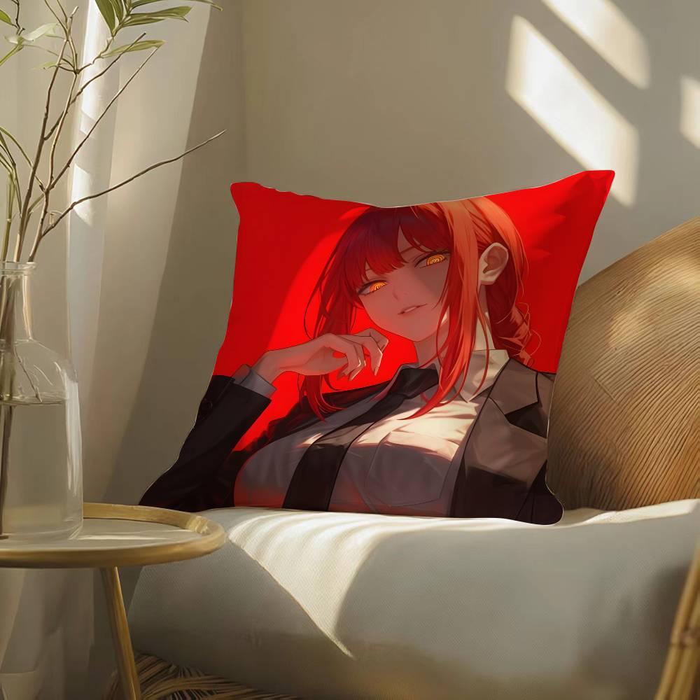 

Anime Chainsaw Man Makima-Cartoon Pillow Case Silky elegant Comfort Sofa Bed Invisible zipper Beach pillowcase 12x12Inch