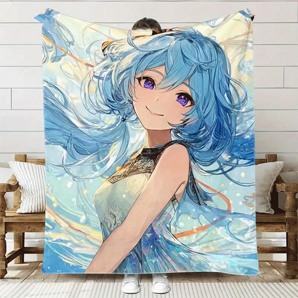 haired curly-haired girl from the anime Flannel printed blanket suitable for all seasons for living room office sofa and travel 75x90cm