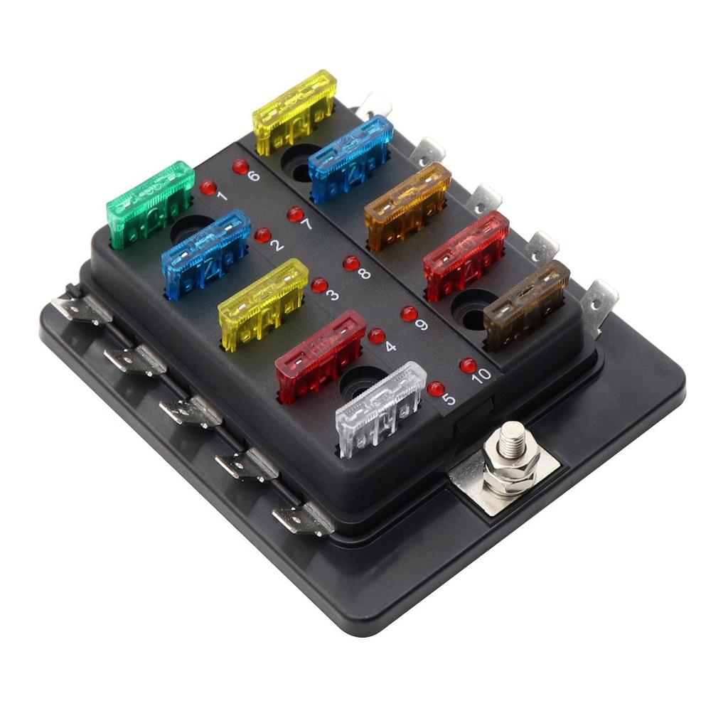 12V 10 Way Fuse Holder W/ LED Indicator Light For Car Yacht Marine