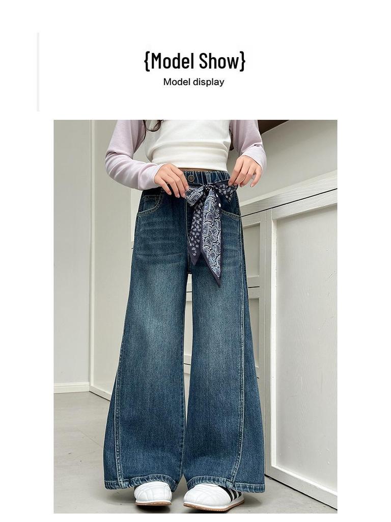 Girls' Korean Style Wide-Leg Trousers: Trendy Spring & Autumn Jeans for Junior High Students