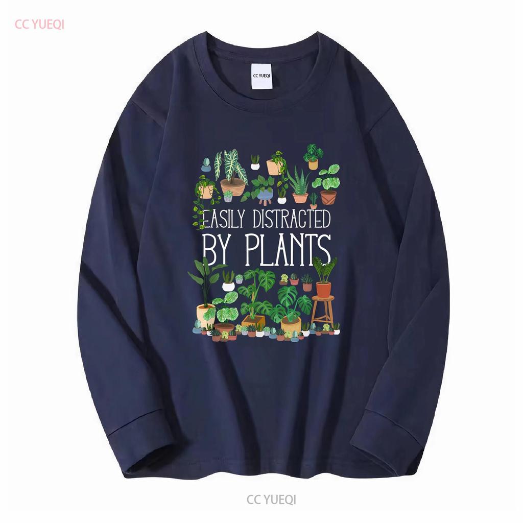 Easily Distracted By Potted Plants T Shirt long or short sleeves vintage Washed graphic designer clothes Breathable Casual