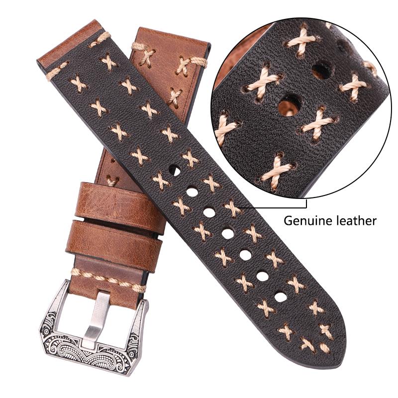 Handmade Watch Strap with Retro Stainless Steel Buckle 4 Colors 22mm 24mm Men Women Genuine Leather Watchcand Belt Bracelt