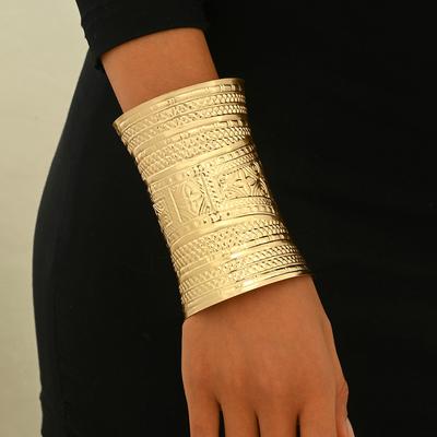 Bohemian Ethnic Style Bracelet Retro Middle Eastern Indian Style Embossed Large Wide Face Jewelry