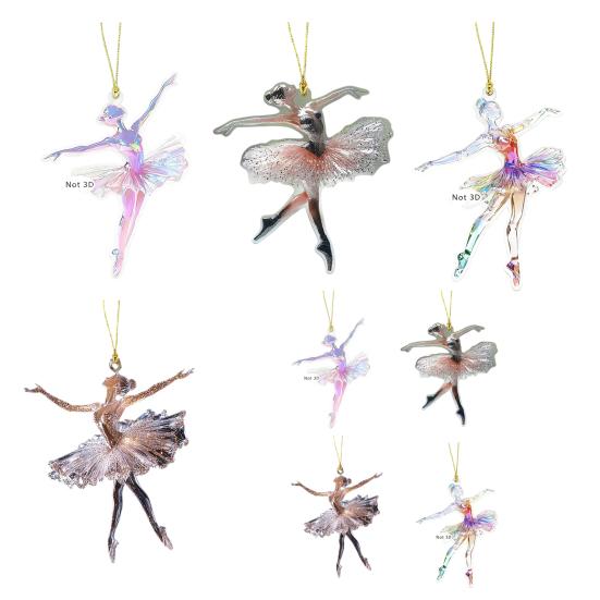 Sparkling Ballerina Christmas Ornament 2D Acrylic Hanging Decor for Tree Car Mirror Home Display Festive Dance Figure