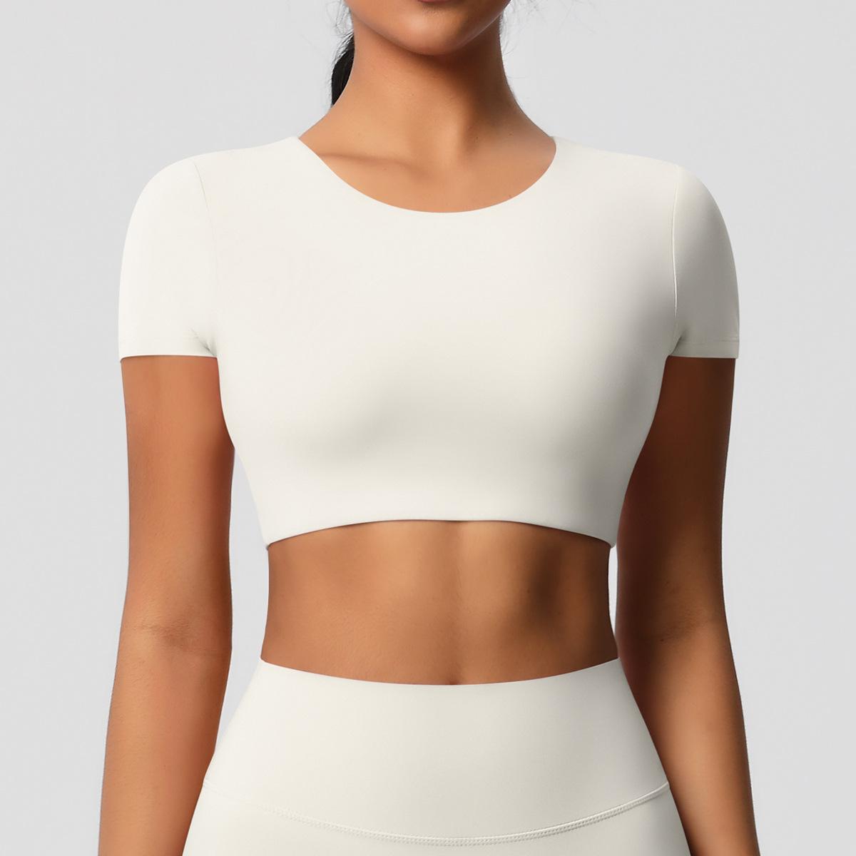 

Двосторонній матовий нагрудник, облягаючий костюм для йоги з коротким рукавом, топ-футболка для пілатесу, бігу, спорту для жінок XL білий