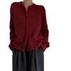 Wool Cardigan Women'S New Year'S Red Round Neck Bright Silk Thickened Knitted Sweater Loose Lazy Wool Sweater Jacket Top
