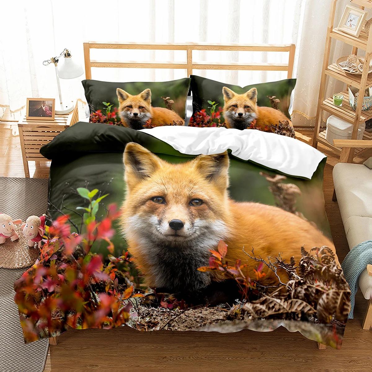

Комплект постельного белья с изображением лисы, мультяшный милый лис, полиэстеровое одеяло, покрывало King Queen, полный размер для детей, мальчиков и девочек, комплект постельного белья с наволочкой US King 264x228cm