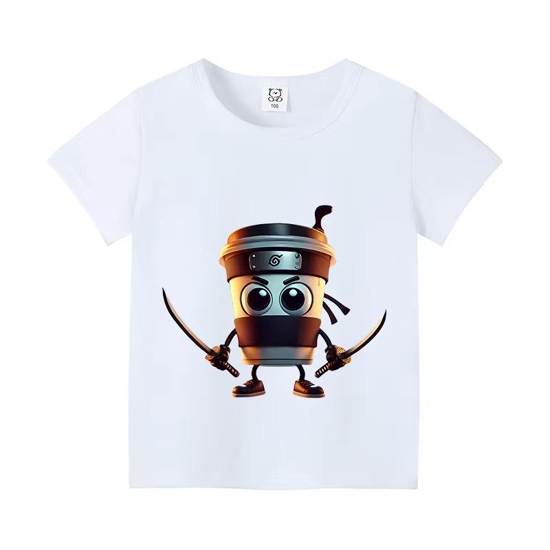 Italy Brain Rot Funny Animal Kids' Cotton T-Shirt - Cappuccino Assassin Short Sleeve