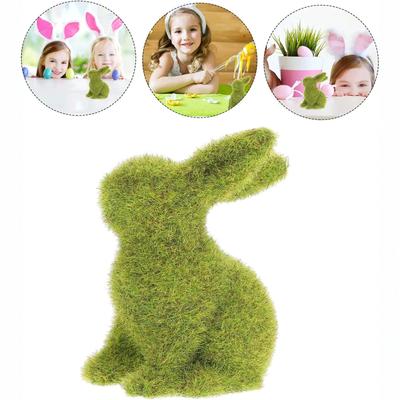 Easter Bunny Decorations,Green Faux Moss Flocked Easter Spring Bunnies Figure
