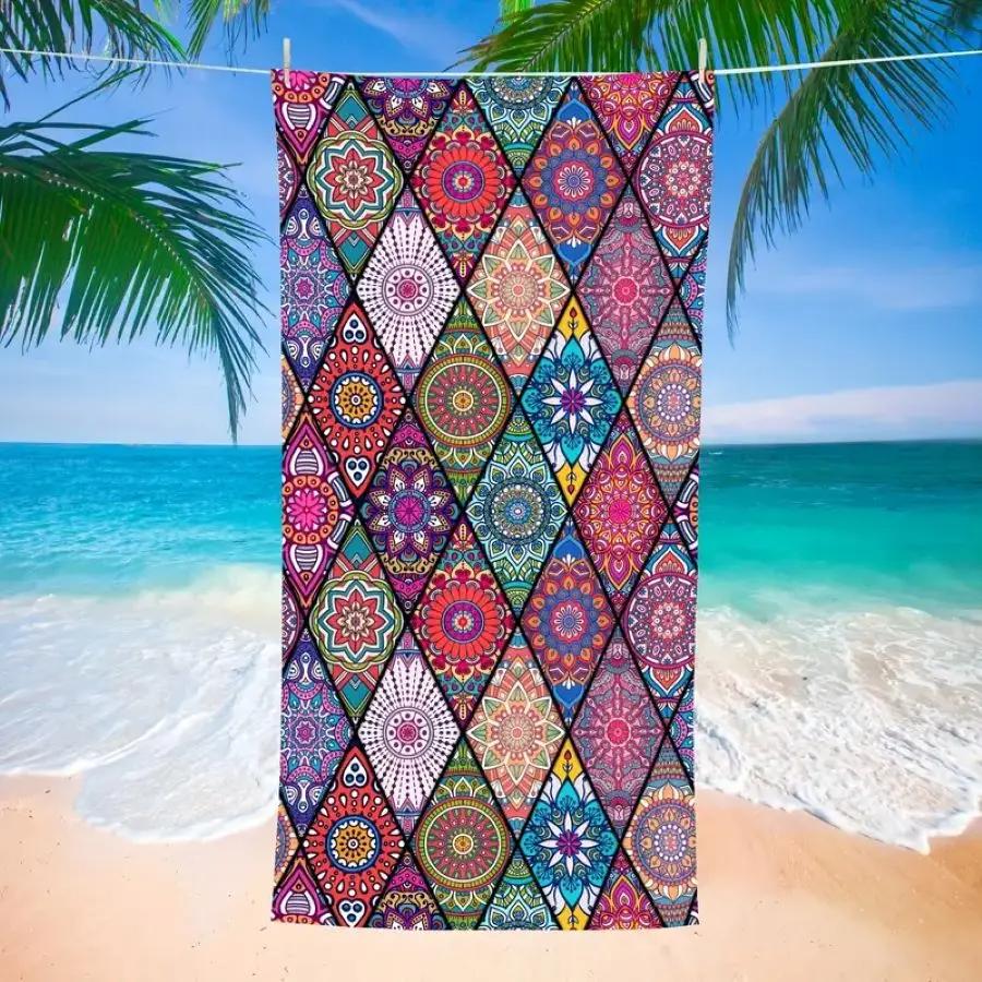 

Boho Microfiber Beach Towel, Sandproof Absorbent Lightweight Quick Drying for Camping Swimming Yoga Outdoor Vacation W40*H60(CM)