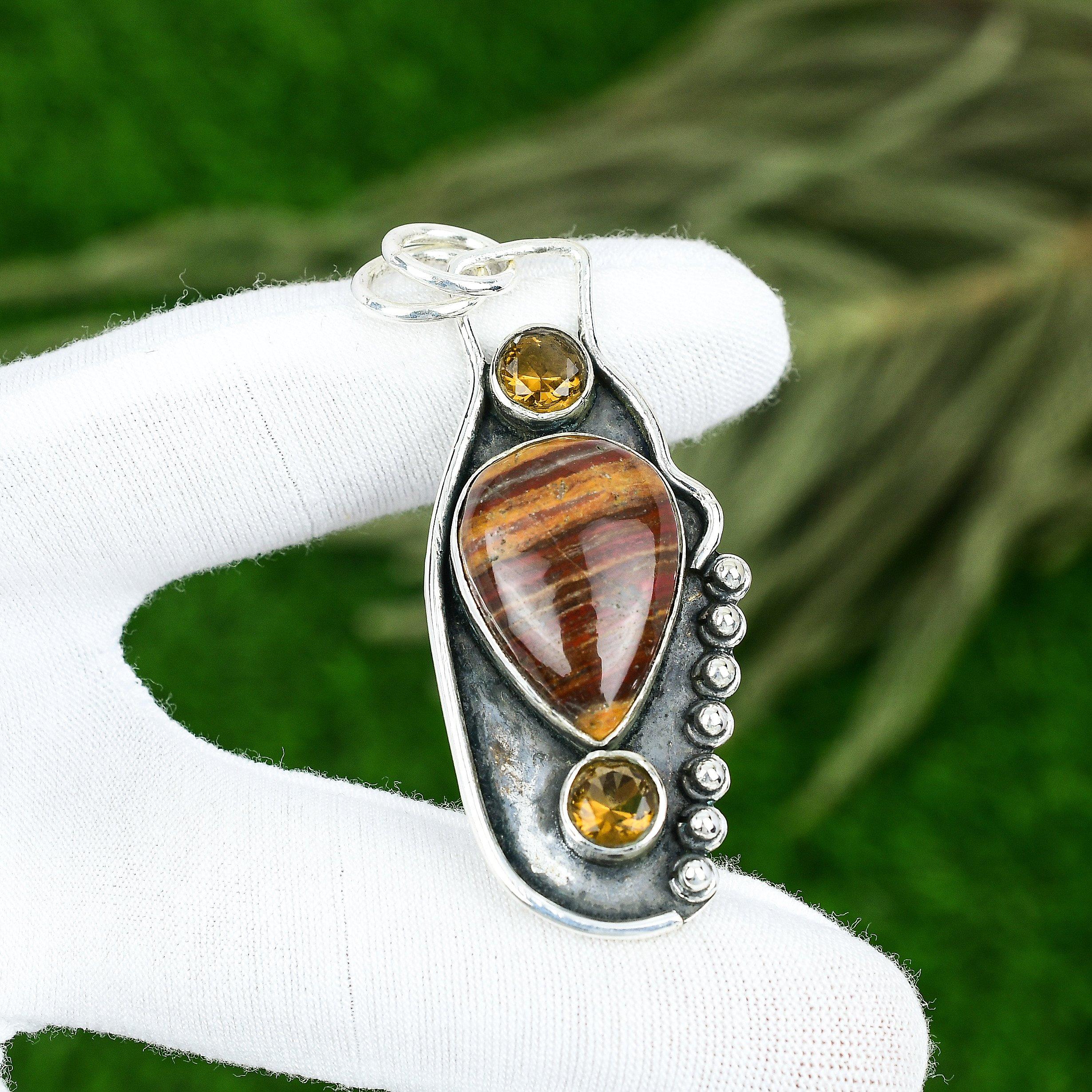 Подарок для женщин Подвеска Серебро 925 пробы Натуральный Красный Змеевик Яшма Драгоценный камень