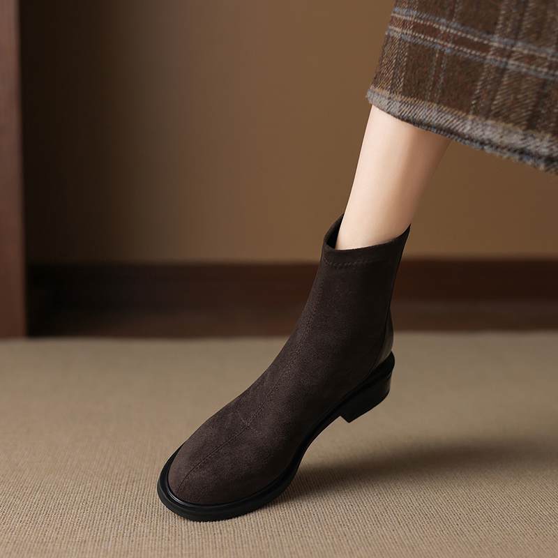 Krazing Po Flock Winter Round Toe Size 33 Chelsea Boots Size 43 Zipper Fashion Low Heels Stretch Ankle Boots