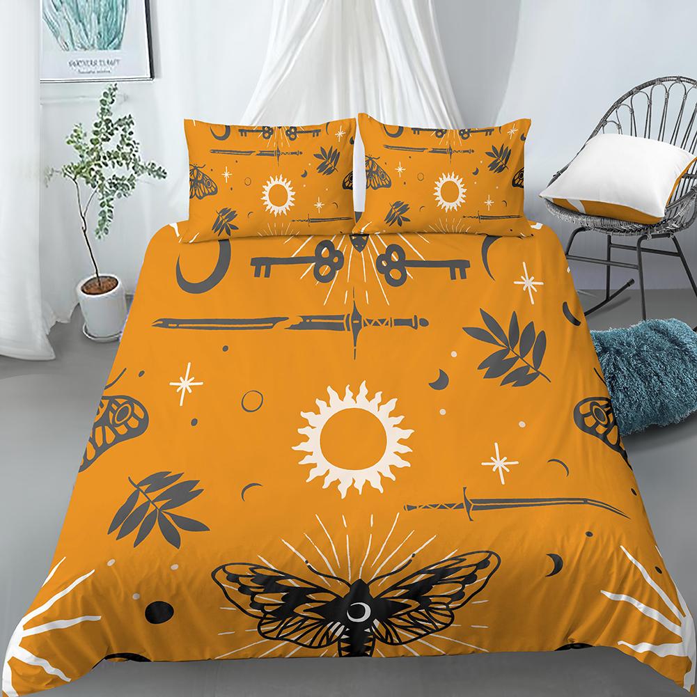 Motte Schmetterling Mond Bettbezug Set Wahrsagerei Stil Bettdeckenbezug mit Kissenbezug King Queen Größe für Teenager Erwachsene Bettwäsche Set