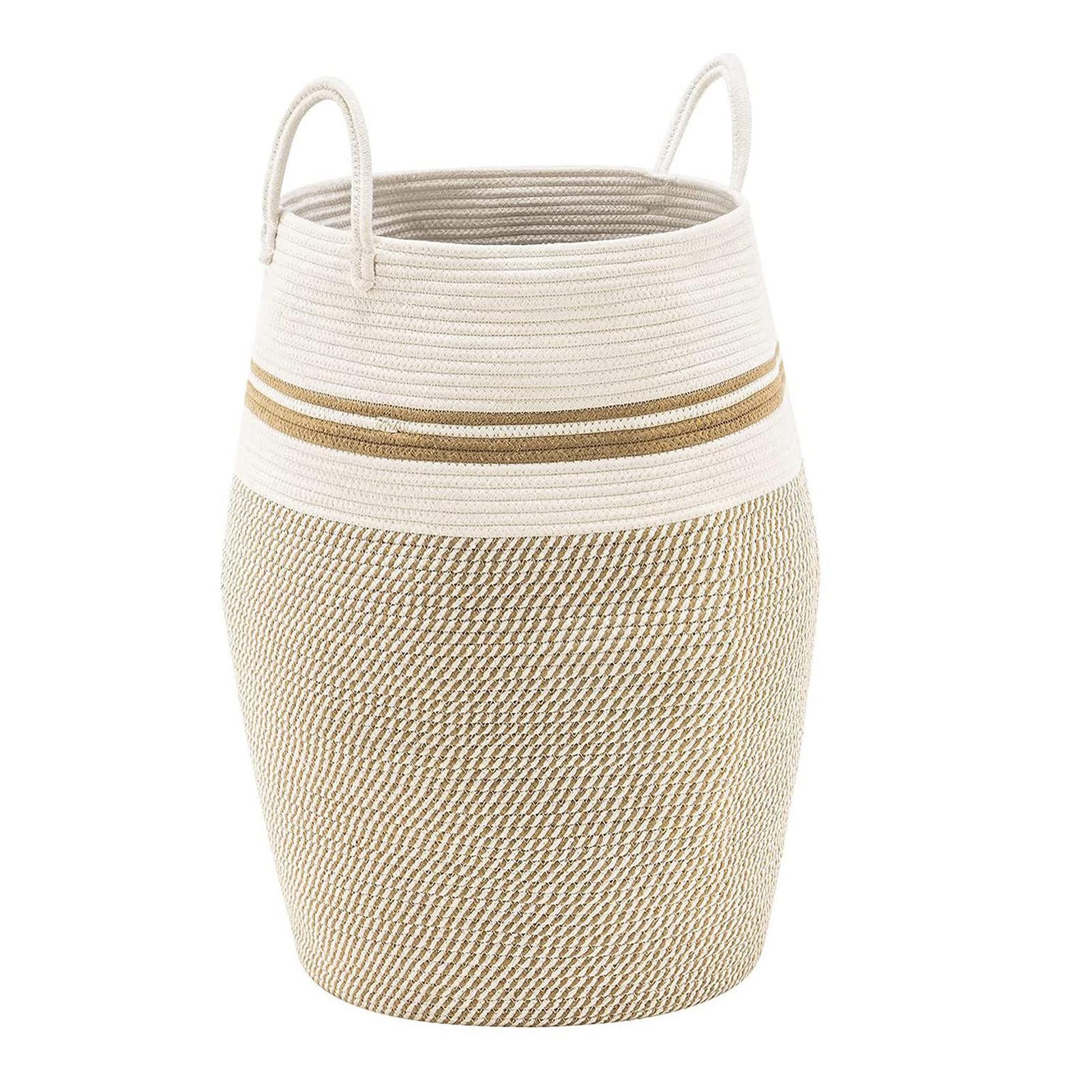 

Корзина для белья, высокая хлопковая корзина для хранения, плетеная веревка, корзина для белья для грязной одежды, игрушки, пустая Type B1 39x49x65cm