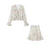 Kaslead New Arrival Women's Clothing Fashion Style Fashion Floral Flounce Short Long Sleeves Tops Skirt Suit