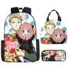 Kids Cartoon Character Print Backpack Set School 17 Inch Oxford Fabric Bag With Lunch Pouch Pencil Case