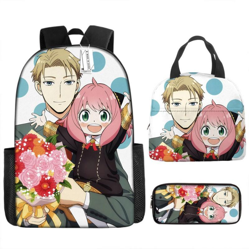 Kids Cartoon Character Print Backpack Set School 17 Inch Oxford Fabric Bag With Lunch Pouch Pencil Case