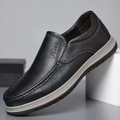 Spring and Autumn Casual Leather Shoes Men's Lazy One-Pedal Shoes Men's Soft-soled Medium and Old Shoes