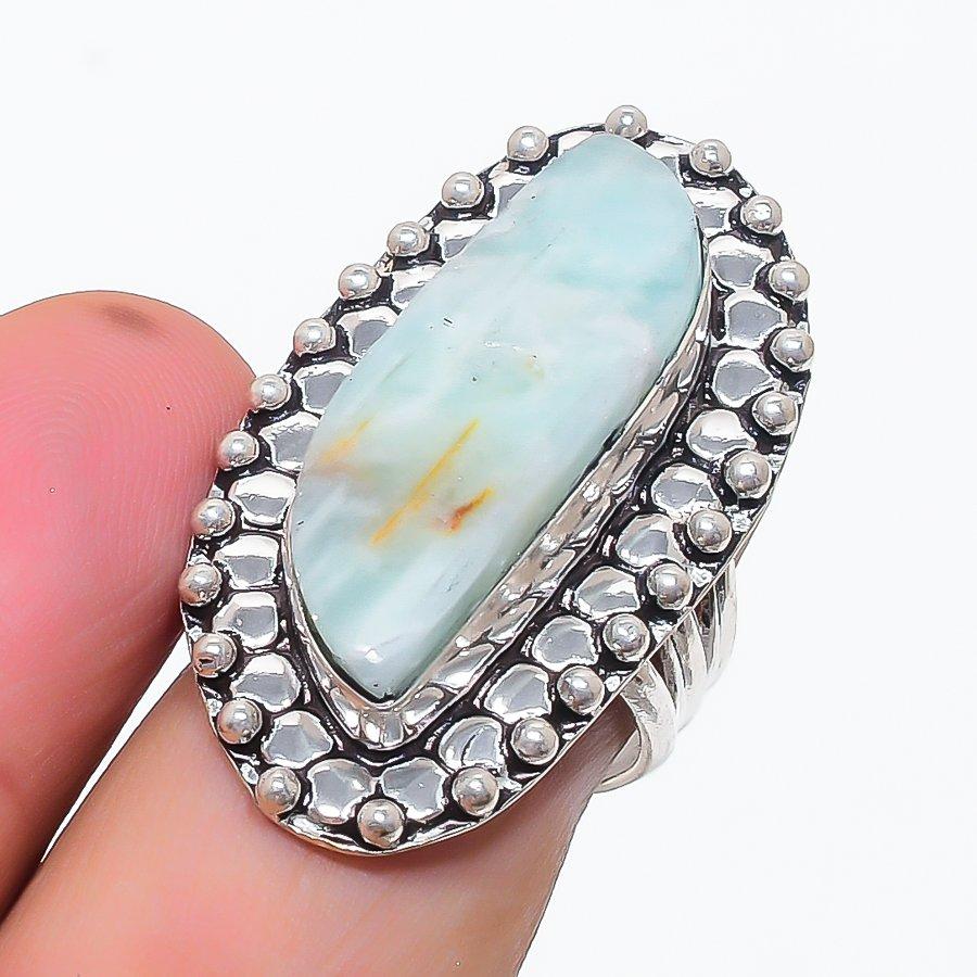 Natural Amazonite Gemstone 925 Sterling Silver Jewelry Ring Size 7.5 n5B41