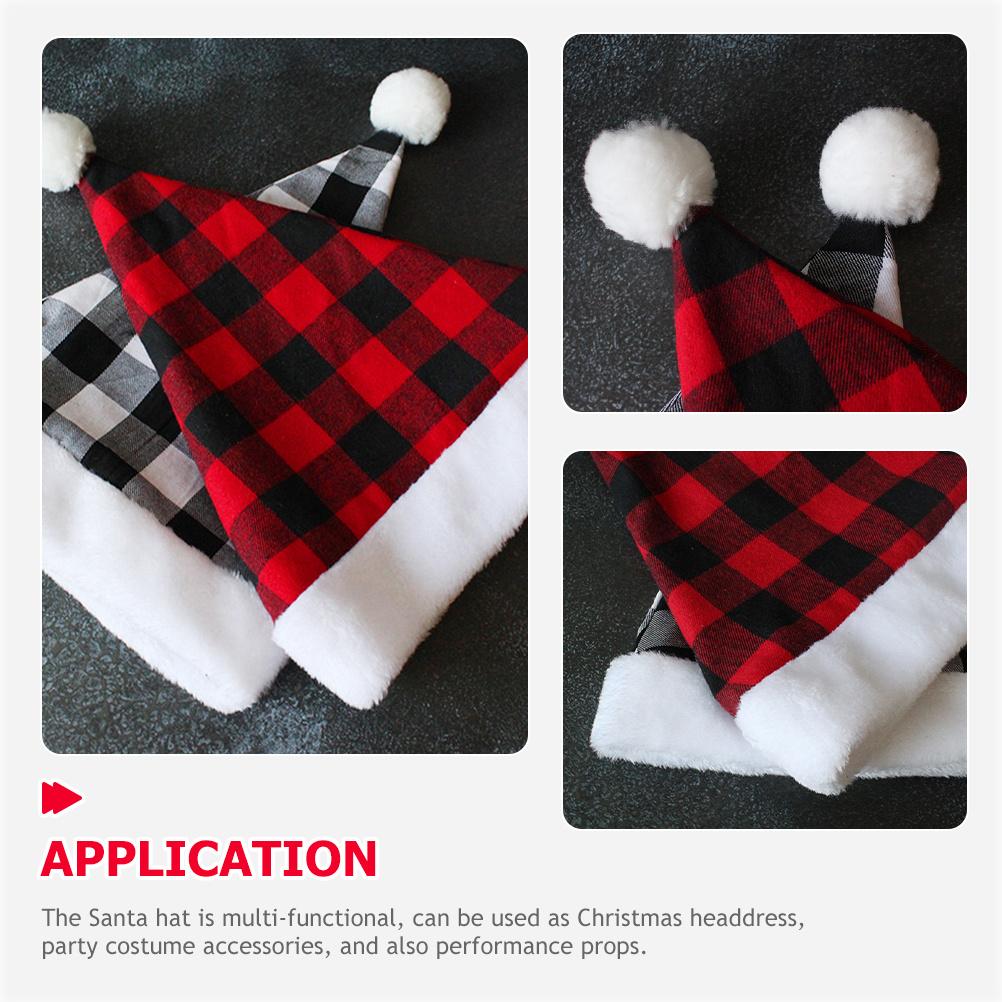Unisex Santa Hat Christmas Plaid Design Comfortable Cloth Material Warm Winter Party Hat Xmas Celebration Gift for Adults