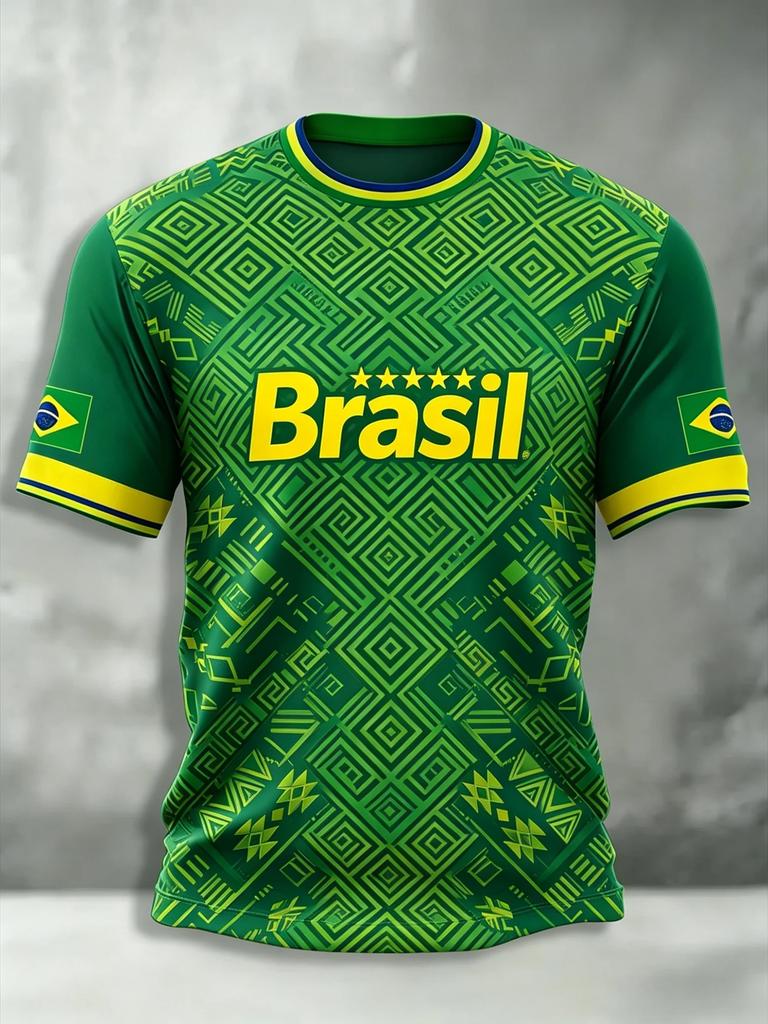 2026 Brazil Style Soccer Jersey Men's Quick Dry Breathable Football Training Top Slim Fit Short Sleeve O-Neck for Match Casual