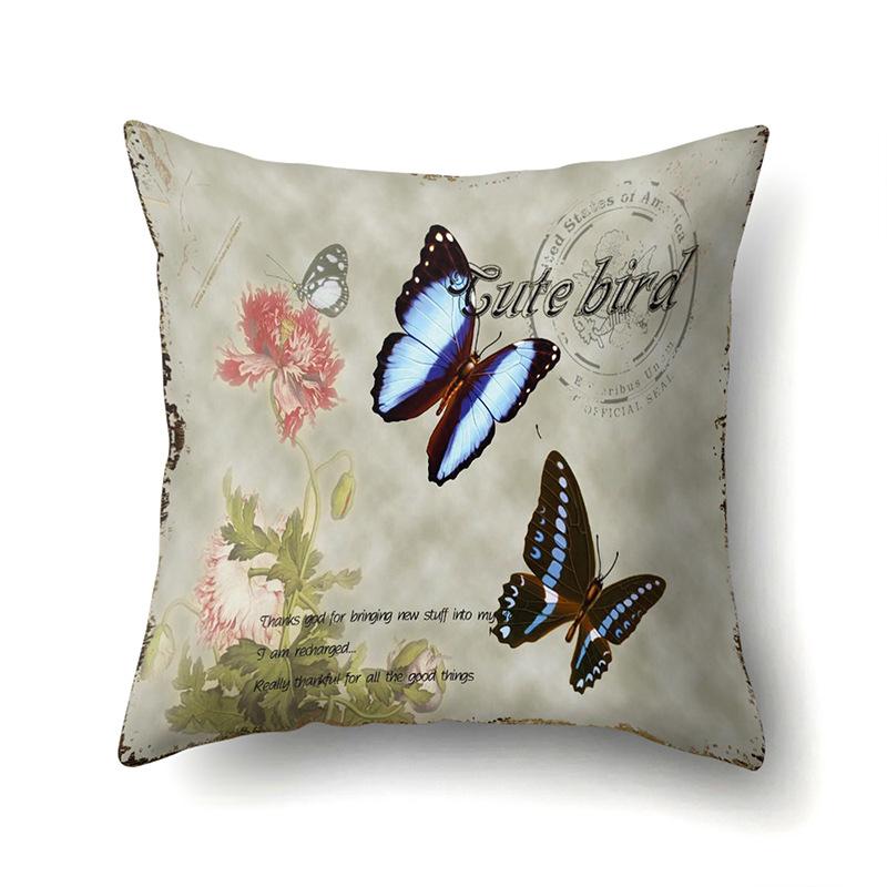 Polyester Pillowcase Peach Leather Velvet Decoration Printed Butterfly Pillowcase Waist Cushion Cover Car Cushion Head Cushion Cover
