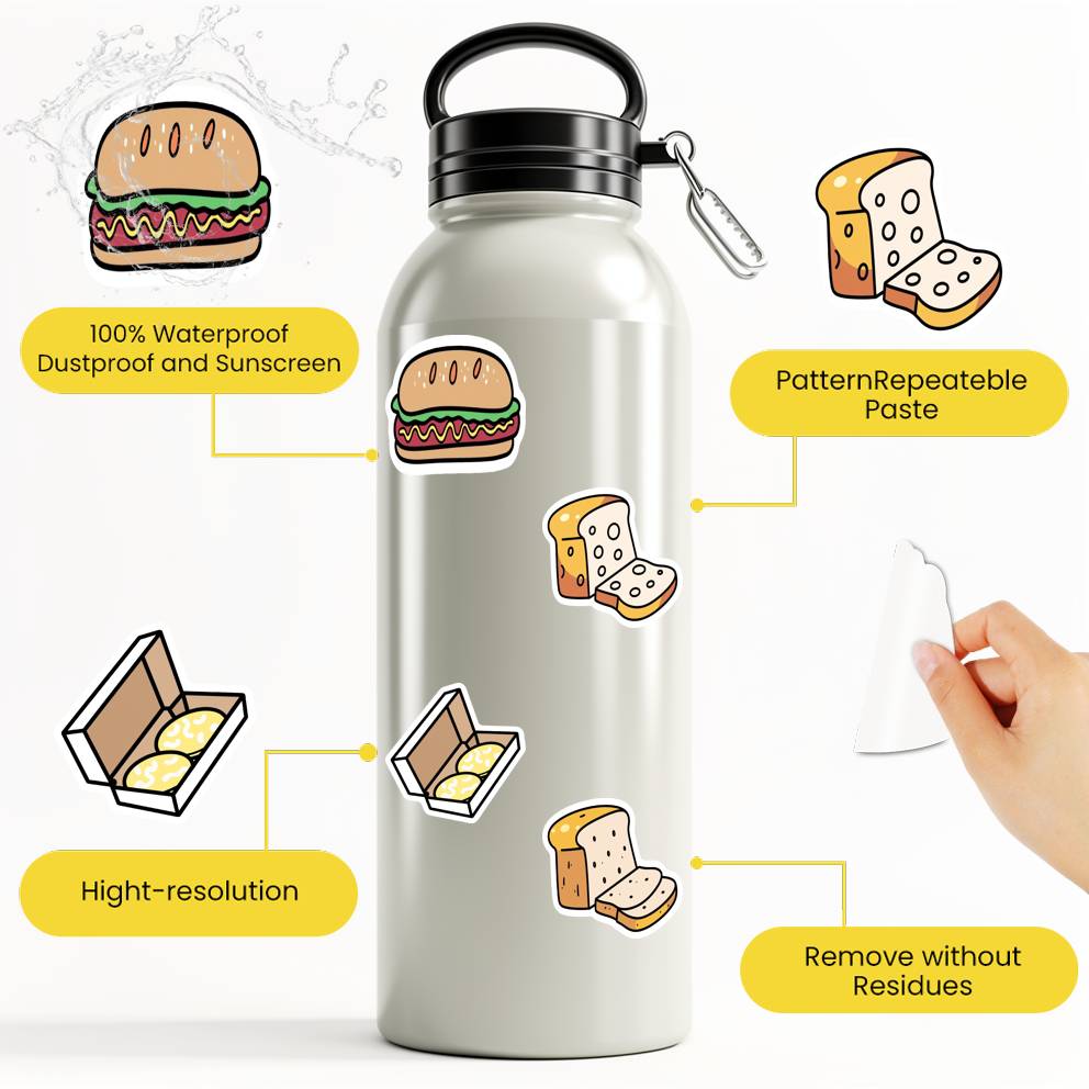 35pcs-50pcs Playful Snacks Stickers Cartoon Food Funny Stickers Stickers For DIY Phone Laptop Scrapbook Bike Guitar DIY