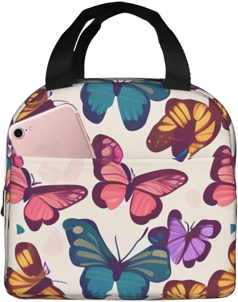 Beautiful Insect Purple Butterfly Insulated Lunch Bag Thermal Freezable lunch Tote Waterproof Bento Lu nch Box Women Men Lunc h
