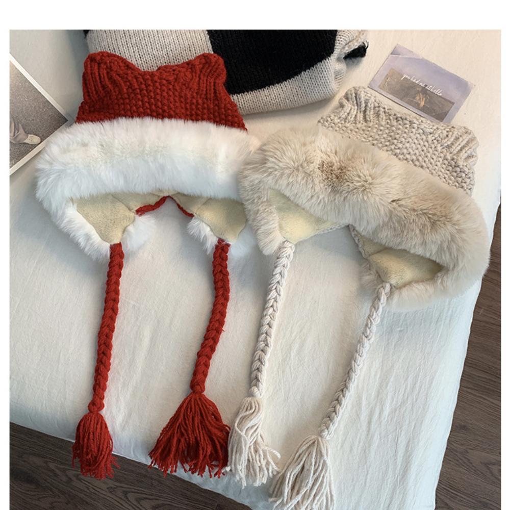 Animal Ear Flap Hat, Cute Plush Trapper Hat for Women, Winter Knit Cap with Fuzzy Ears, Warm Thermal Winter Hat for Cold Weather