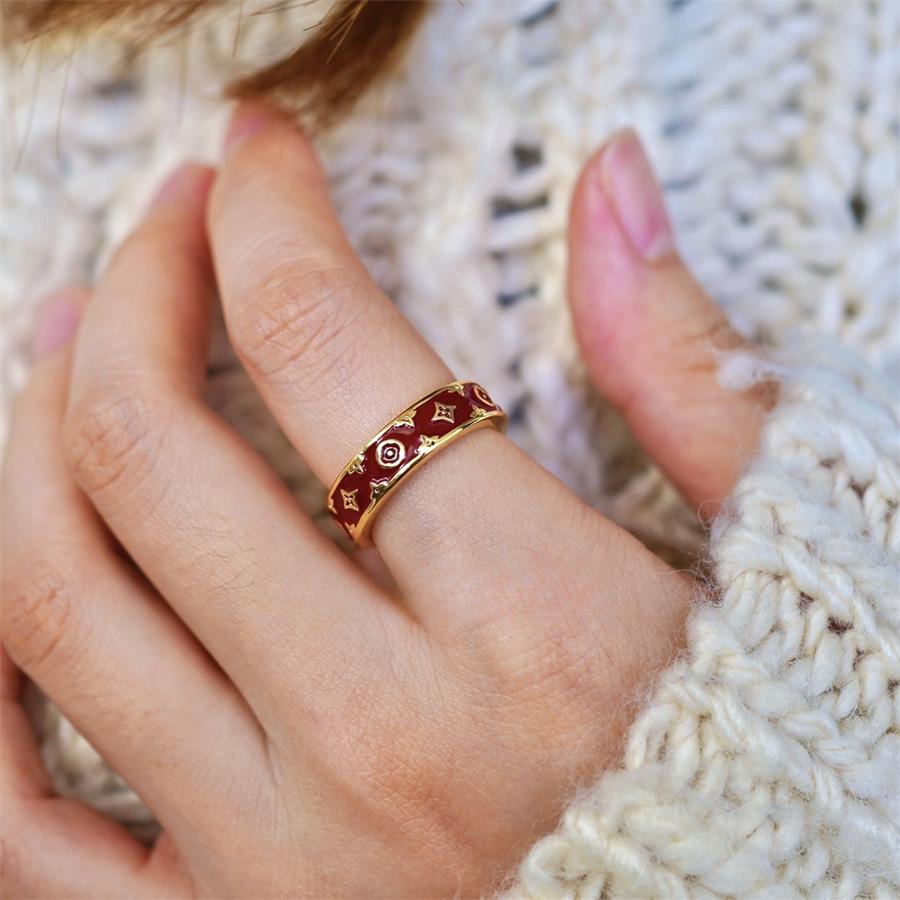 New Year s Ankara Red Drop Glaze Rose Flower Ring Delicate Light Luxury Clover Open Ring