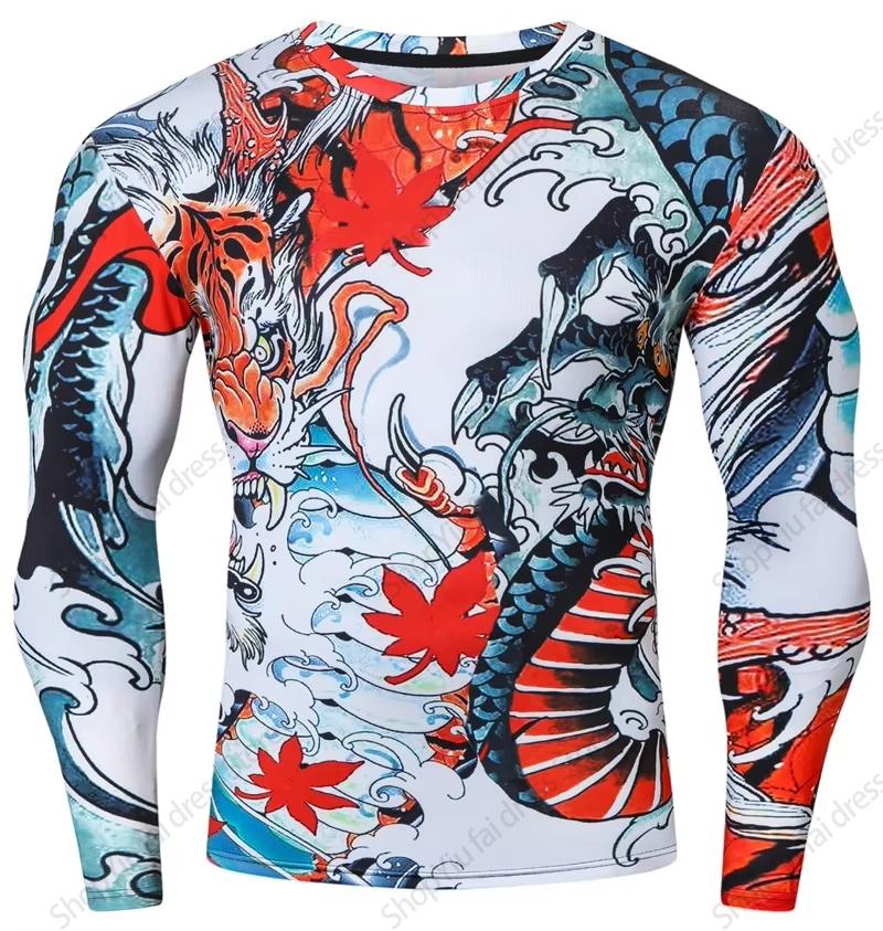 Herren Langarm Rundhals T-Shirt Japanisches Samurai 3D-Druck Grafik T-Shirts Lässiges Street T-Shirt Ropa Hombre Tops Tattoo