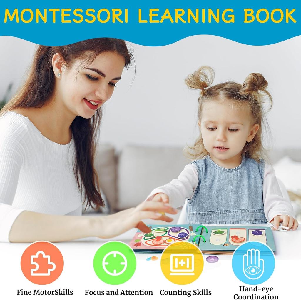 Montessori Busy Book for Toddlers, Preschool Learning Activities for Kids, Kindergarten Educational Toys for 3 Year Old