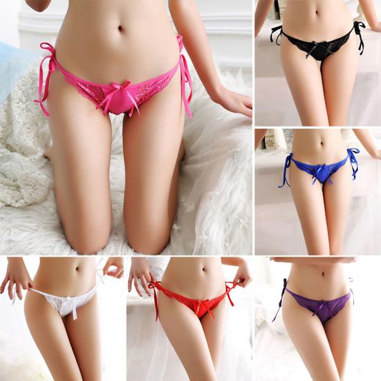 Sexy Lady Underwear Strap Side Tie Thong Panties Bowknot Lace Honeymoon G-string